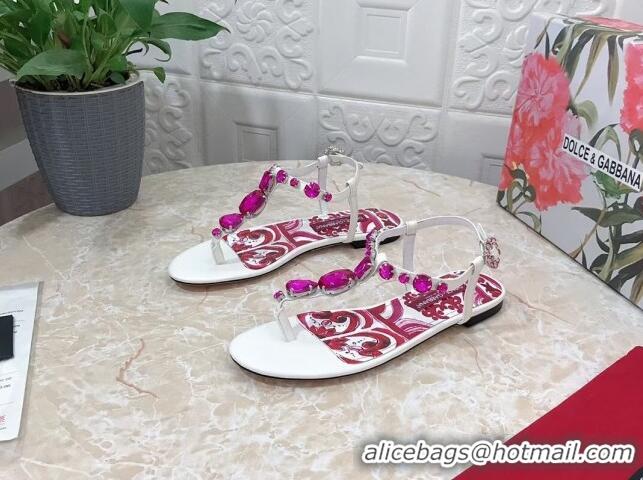 Best Product Dolce & Gabbana Patent Leather Flat Thong Sandals 1with embroidery White 703114