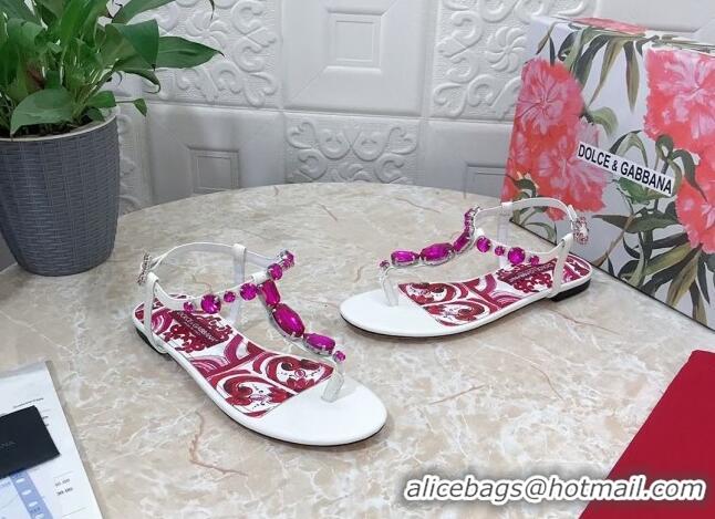 Best Product Dolce & Gabbana Patent Leather Flat Thong Sandals 1with embroidery White 703114