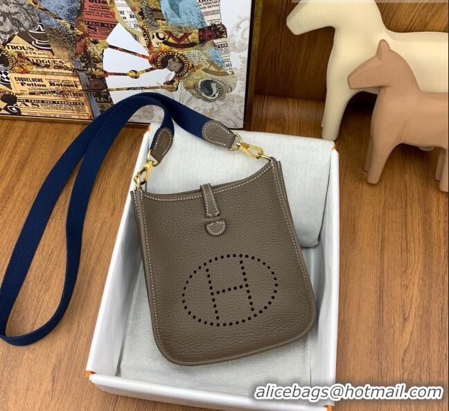 Super Quality Hermes Evelyne Mini TPM Bag 18cm in Original Togo Leather HB18 Etoupe/Gold (Pure Handmade)