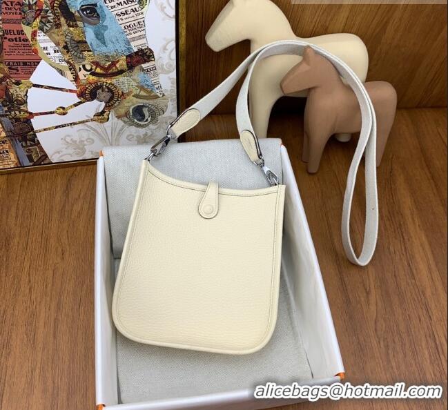 Good Looking Hermes Evelyne Mini TPM Bag 18cm in Original Togo Leather HB18 Cream/Silver (Pure Handmade)