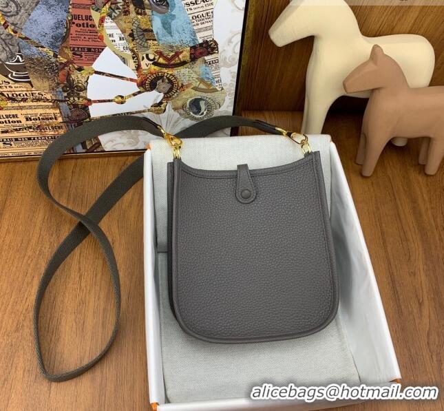 Good Product Hermes Evelyne Mini TPM Bag 18cm in Original Togo Leather HB18 Pewter Grey/Gold (Pure Handmade)