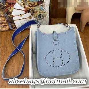 Super Quality Hermes Evelyne Mini TPM Bag 18cm in Original Togo Leather HB18 Linen Blue/Silver (Pure Handmade)