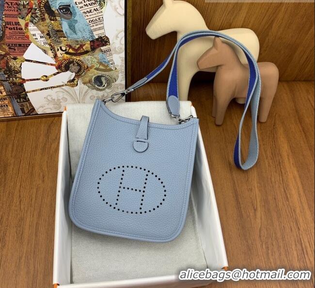 Super Quality Hermes Evelyne Mini TPM Bag 18cm in Original Togo Leather HB18 Linen Blue/Silver (Pure Handmade)