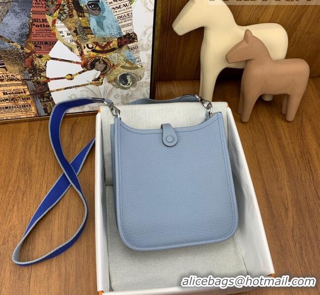 Super Quality Hermes Evelyne Mini TPM Bag 18cm in Original Togo Leather HB18 Linen Blue/Silver (Pure Handmade)