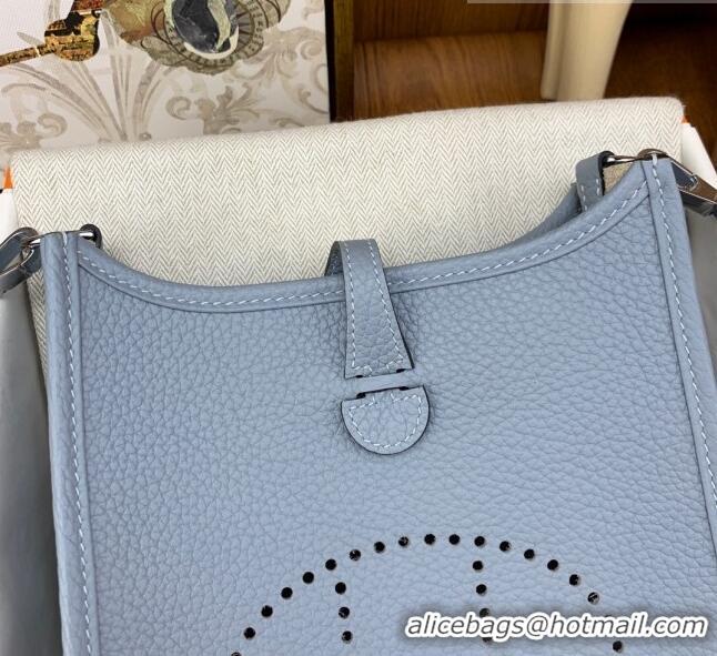 Super Quality Hermes Evelyne Mini TPM Bag 18cm in Original Togo Leather HB18 Linen Blue/Silver (Pure Handmade)