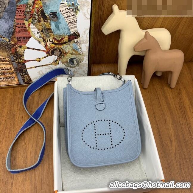 Super Quality Hermes Evelyne Mini TPM Bag 18cm in Original Togo Leather HB18 Linen Blue/Silver (Pure Handmade)