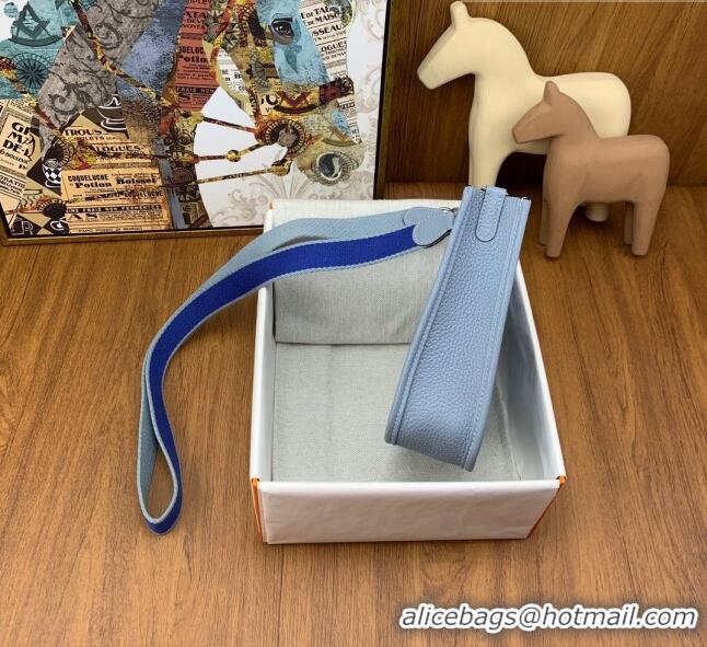 Super Quality Hermes Evelyne Mini TPM Bag 18cm in Original Togo Leather HB18 Linen Blue/Silver (Pure Handmade)