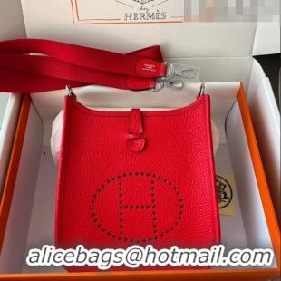 Inexpensive Hermes Evelyne Mini TPM Bag 18cm in Original Togo Leather HB18 Red/Silver (Pure Handmade)