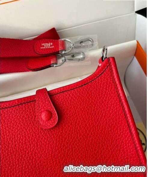 Inexpensive Hermes Evelyne Mini TPM Bag 18cm in Original Togo Leather HB18 Red/Silver (Pure Handmade)