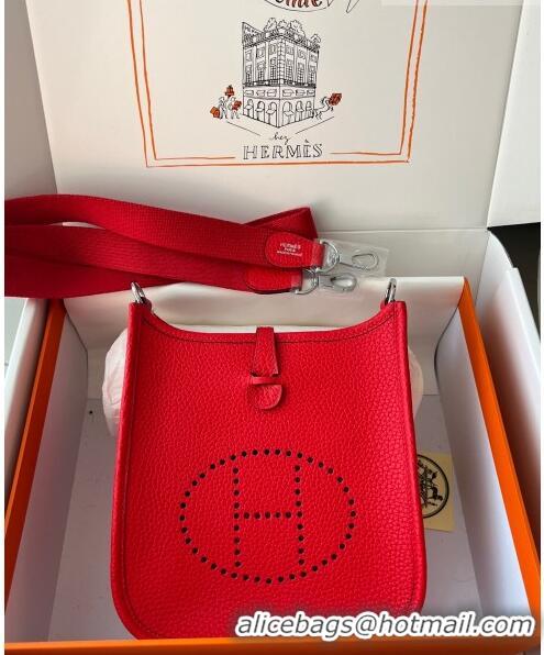 Inexpensive Hermes Evelyne Mini TPM Bag 18cm in Original Togo Leather HB18 Red/Silver (Pure Handmade)