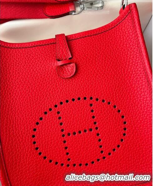 Inexpensive Hermes Evelyne Mini TPM Bag 18cm in Original Togo Leather HB18 Red/Silver (Pure Handmade)