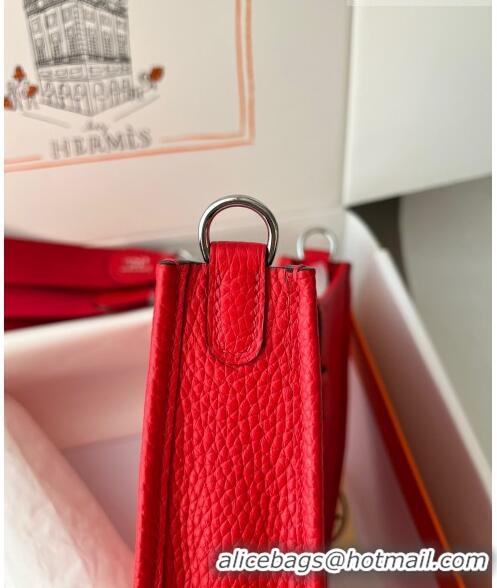 Inexpensive Hermes Evelyne Mini TPM Bag 18cm in Original Togo Leather HB18 Red/Silver (Pure Handmade)