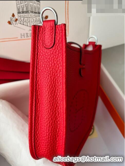 Inexpensive Hermes Evelyne Mini TPM Bag 18cm in Original Togo Leather HB18 Red/Silver (Pure Handmade)