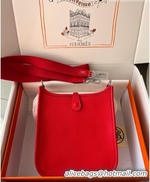 Inexpensive Hermes Evelyne Mini TPM Bag 18cm in Original Togo Leather HB18 Red/Silver (Pure Handmade)