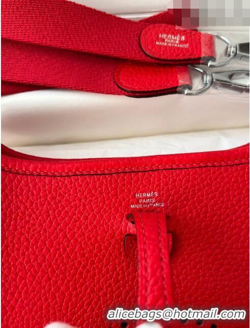 Inexpensive Hermes Evelyne Mini TPM Bag 18cm in Original Togo Leather HB18 Red/Silver (Pure Handmade)