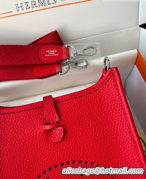 Inexpensive Hermes Evelyne Mini TPM Bag 18cm in Original Togo Leather HB18 Red/Silver (Pure Handmade)