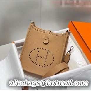 Unique Grade Hermes Evelyne Mini Bag 18cm in Togo Calfskin HB18 Milky Tea Brown 2023