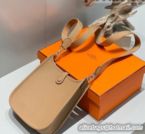 Unique Grade Hermes Evelyne Mini Bag 18cm in Togo Calfskin HB18 Milky Tea Brown 2023