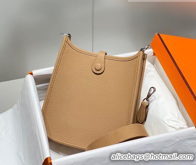 Unique Grade Hermes Evelyne Mini Bag 18cm in Togo Calfskin HB18 Milky Tea Brown 2023