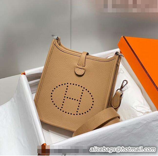 Unique Grade Hermes Evelyne Mini Bag 18cm in Togo Calfskin HB18 Milky Tea Brown 2023