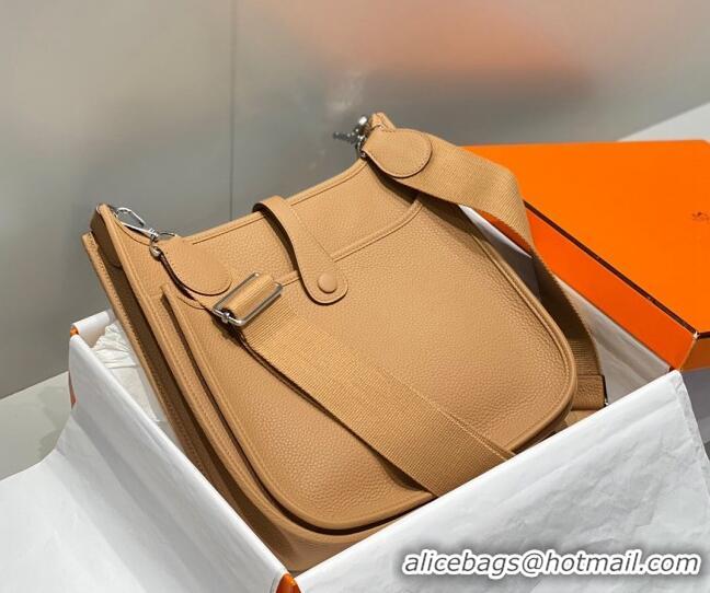 Unique Grade Hermes Evelyne Mini Bag 18cm in Togo Calfskin HB18 Milky Tea Brown 2023