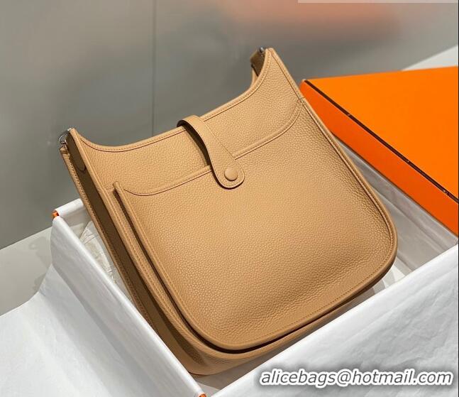 Unique Grade Hermes Evelyne Mini Bag 18cm in Togo Calfskin HB18 Milky Tea Brown 2023