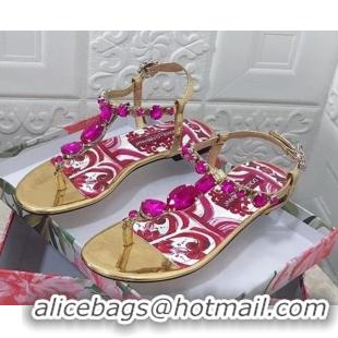 Top Grade Dolce & Gabbana Patent Leather Flat Thong Sandals 1with embroidery Gold 0703117