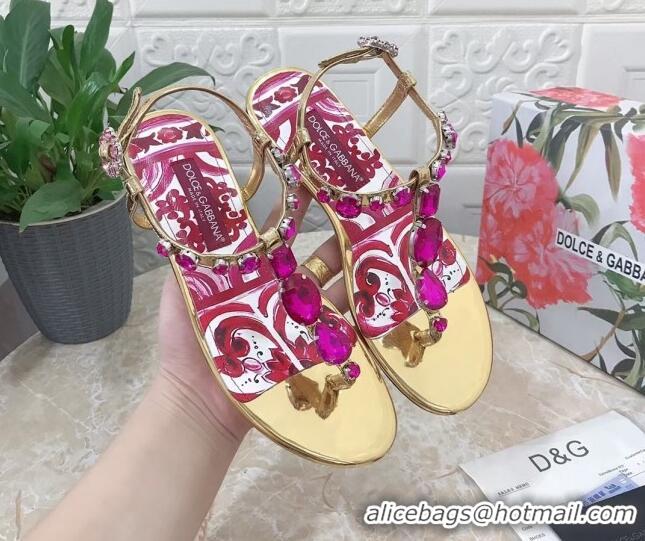 Top Grade Dolce & Gabbana Patent Leather Flat Thong Sandals 1with embroidery Gold 0703117