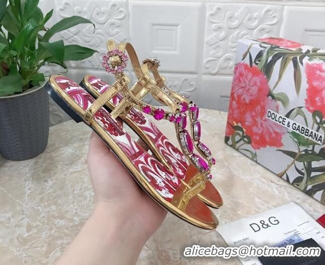 Top Grade Dolce & Gabbana Patent Leather Flat Thong Sandals 1with embroidery Gold 0703117