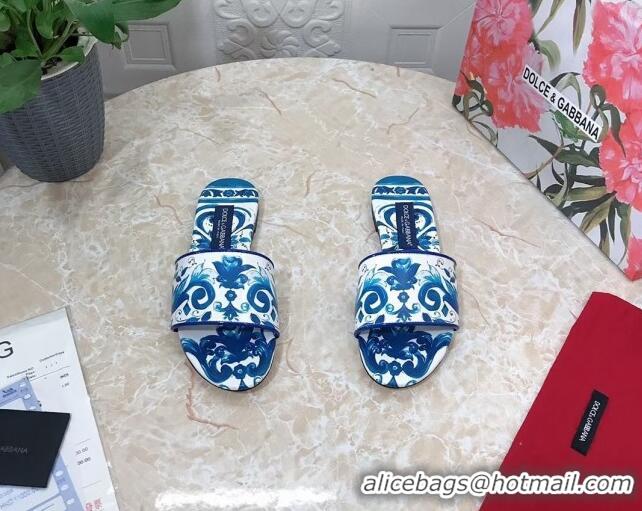 Unique Style Dolce & Gabbana DG Printed Calfskin Flat Slide Sandals Blue 703120