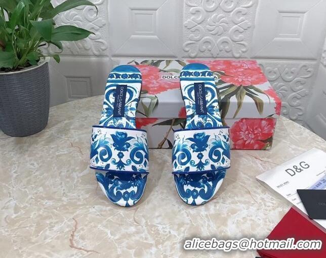 Unique Style Dolce & Gabbana DG Printed Calfskin Flat Slide Sandals Blue 703120