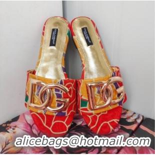 Good Quality Dolce & Gabbana DG Printed Flat Slide Sandals Red 071066