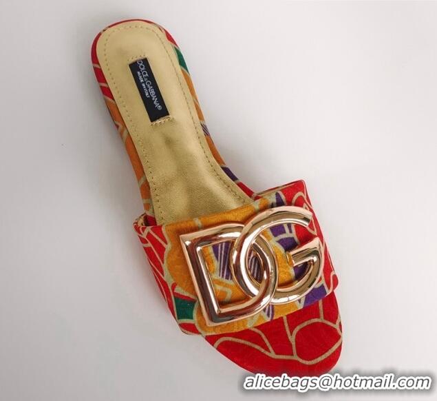 Good Quality Dolce & Gabbana DG Printed Flat Slide Sandals Red 071066