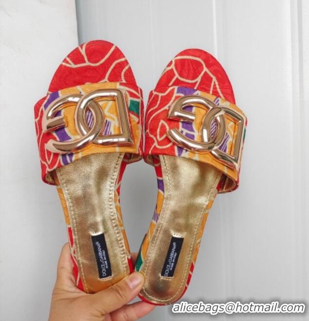 Good Quality Dolce & Gabbana DG Printed Flat Slide Sandals Red 071066