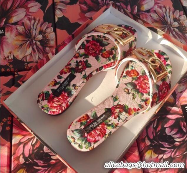 Most Popular Dolce & Gabbana DG Printed Flat Slide Sandals Light Pink 071067