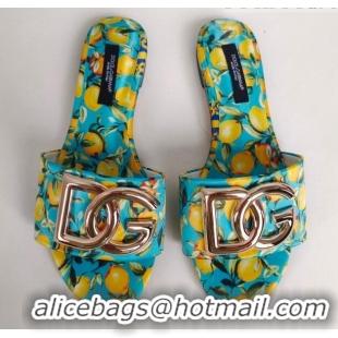 Grade Quality Dolce & Gabbana DG Printed Flat Slide Sandals Light Blue 071068