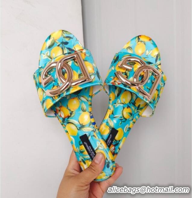 Grade Quality Dolce & Gabbana DG Printed Flat Slide Sandals Light Blue 071068