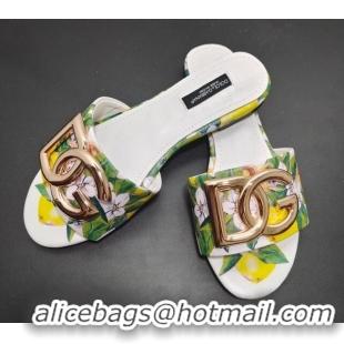 Duplicate Dolce & Gabbana DG Printed Flat Slide Sandals White 071069