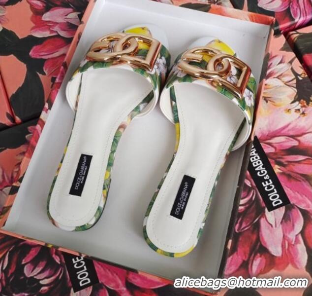 Duplicate Dolce & Gabbana DG Printed Flat Slide Sandals White 071069