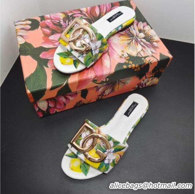 Duplicate Dolce & Gabbana DG Printed Flat Slide Sandals White 071069