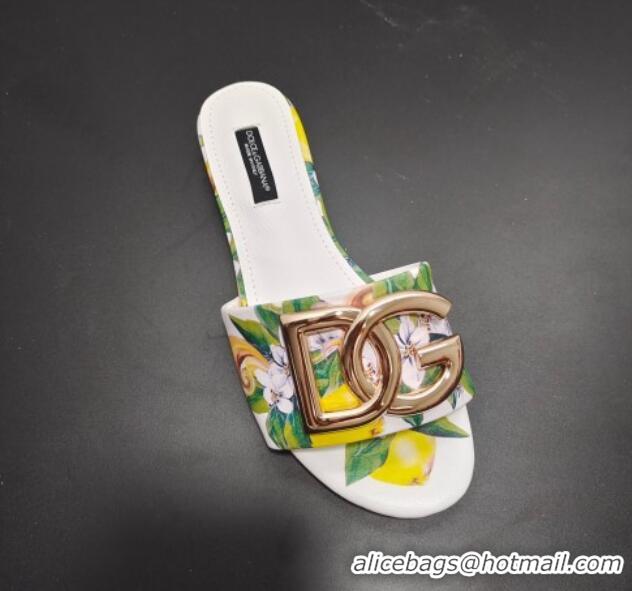 Duplicate Dolce & Gabbana DG Printed Flat Slide Sandals White 071069