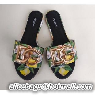 Best Grade Dolce & Gabbana DG Printed Flat Slide Sandals Black 071070