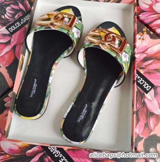 Best Grade Dolce & Gabbana DG Printed Flat Slide Sandals Black 071070