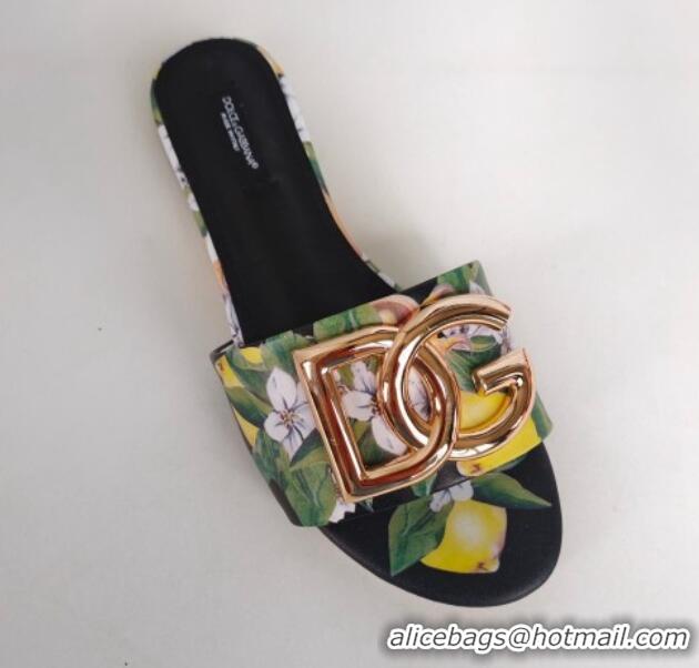 Best Grade Dolce & Gabbana DG Printed Flat Slide Sandals Black 071070