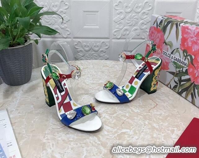 Low Cost Dolce & Gabbana DG Patent Leather Heel Sandals 10.5cm with Crystals White 718002