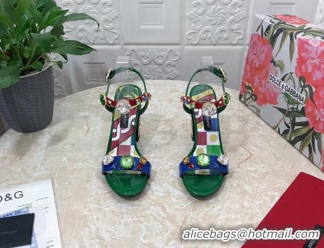 Best Price Dolce & Gabbana DG Patent Leather Heel Sandals 10.5cm with Crystals Green 718003