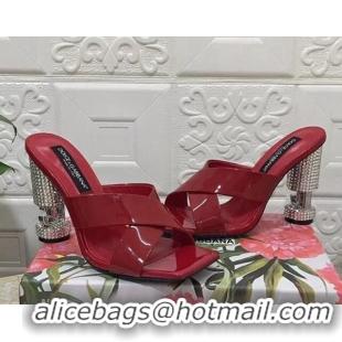 Leisure Dolce & Gabbana Polished calfskin slide sandals 10.5cm with crystals and cross strap DG09021 Red