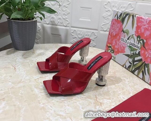 Leisure Dolce & Gabbana Polished calfskin slide sandals 10.5cm with crystals and cross strap DG09021 Red