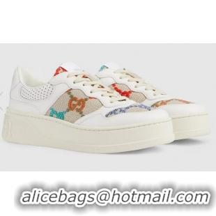 ​Discount Gucci White/Beige Canvas and Leather GG Lace Up Sneakers ‎670408 White (For Women)