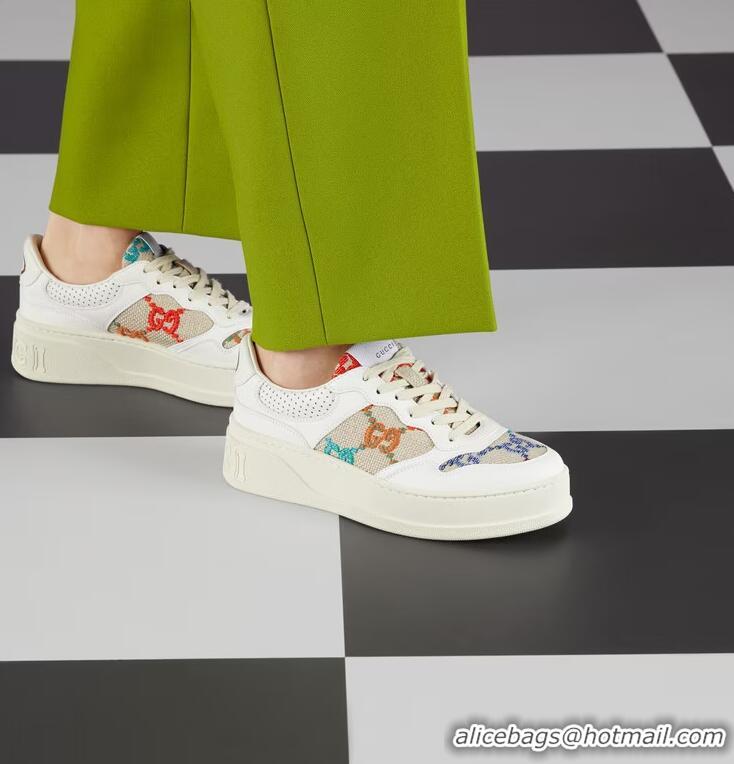 ​Discount Gucci White/Beige Canvas and Leather GG Lace Up Sneakers ‎670408 White (For Women)